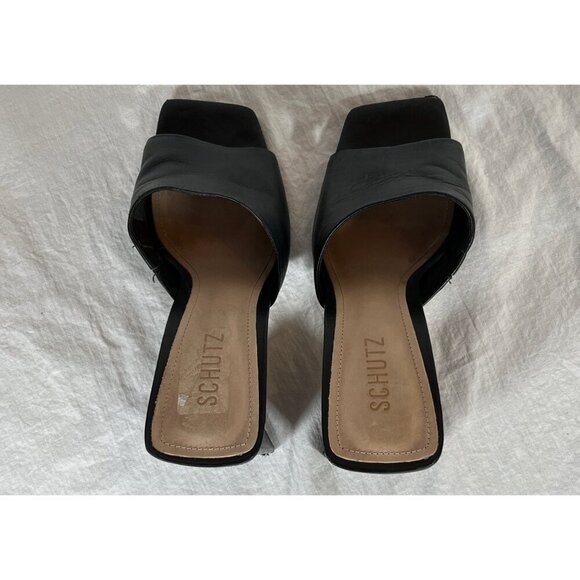Shutz Lizah Leather Slip On Heel Mule Sandals Black Size 9.5 - Picture 6 of 12